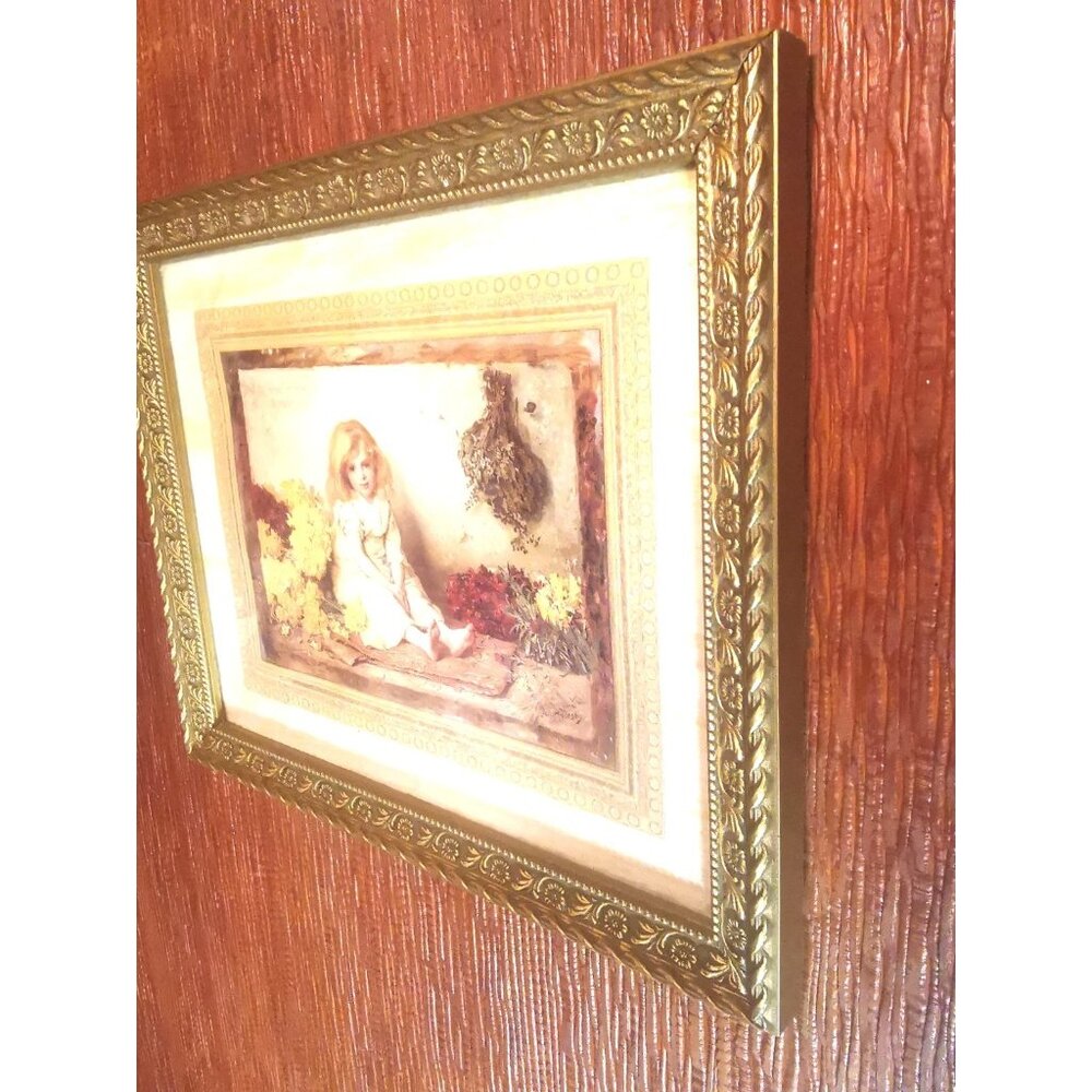 Antique Print "A Little Sunshine" by Jane Stuart McCreary in Ornate Gold Frame |